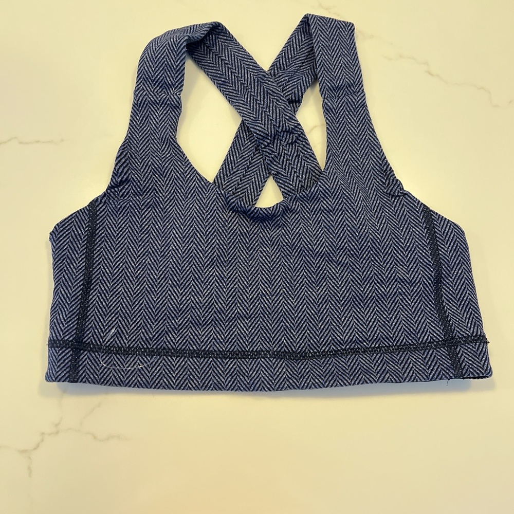 Blue and Black Herringbone Sports Bra